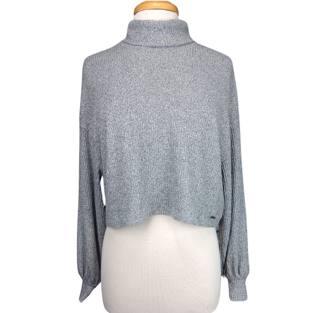 Hollister Gray Turtle Neck Cropped Long Sleeved  Oversized Top Sz XS